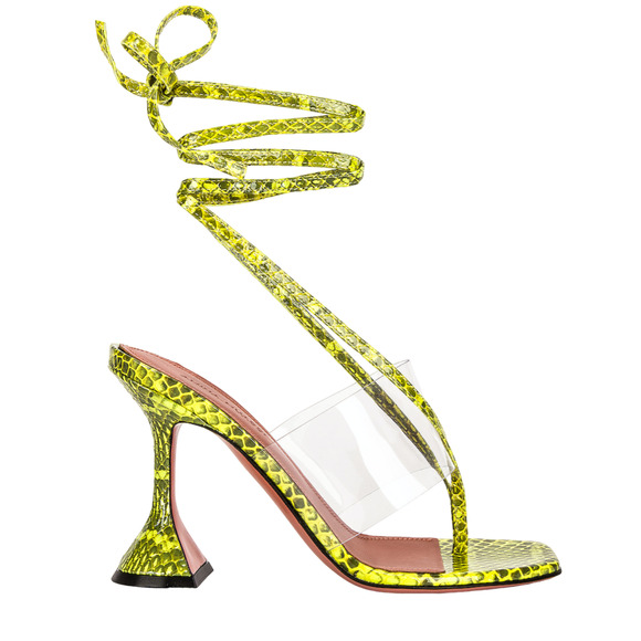 Amina Muaddi Zula Ayer Snake Print Thong PVC Lace Up Tie Sandal Heel Pump 37 - Picture 1 of 7